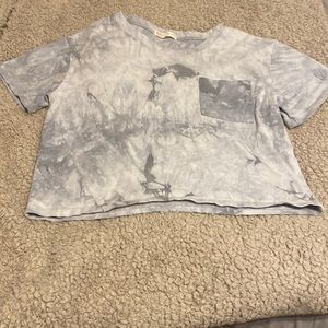 Romwe Womans S Cropped Grey and White Tie Dye Shirt with Pocket